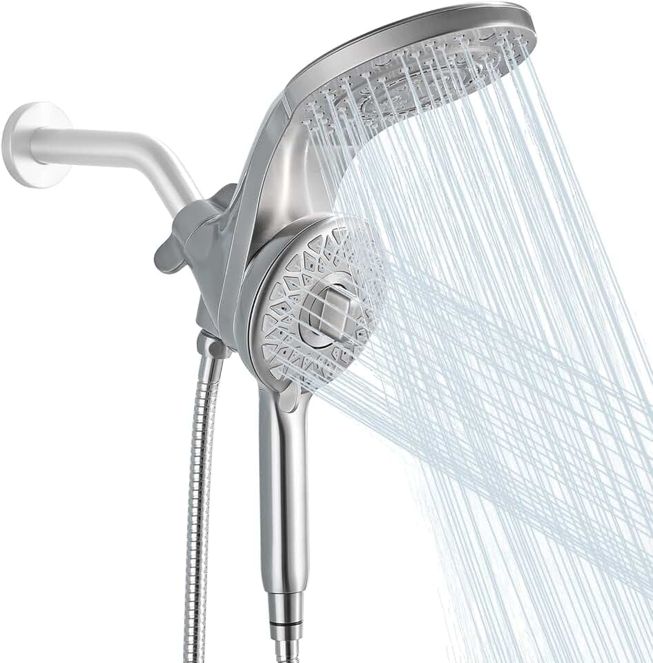 High Pressure Rain Shower Head with Handheld Spray Combo Fixed Showerhead Dual Shower Head Set 10 Sprays Detachable Hand Held Showerheads Built-in Magnetic System Brushed Nickel