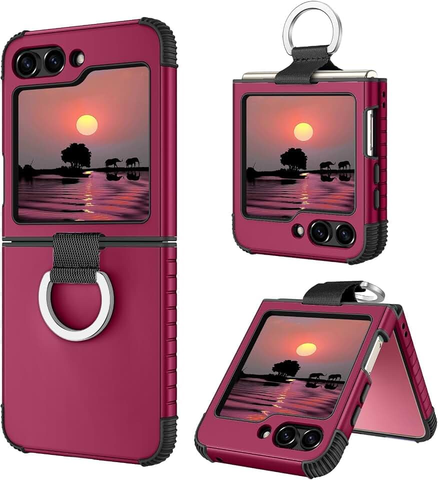 BENTOBEN for Samsung Galaxy Z Flip 6 5G Case with Ring, Heavy Duty 2 in 1 Full Body Rugged Galaxy Z Flip6 Case Girls Women Boy Men Shockproof Protection Cover for Samsung Z Flip 6 6.7”,Wine Red
