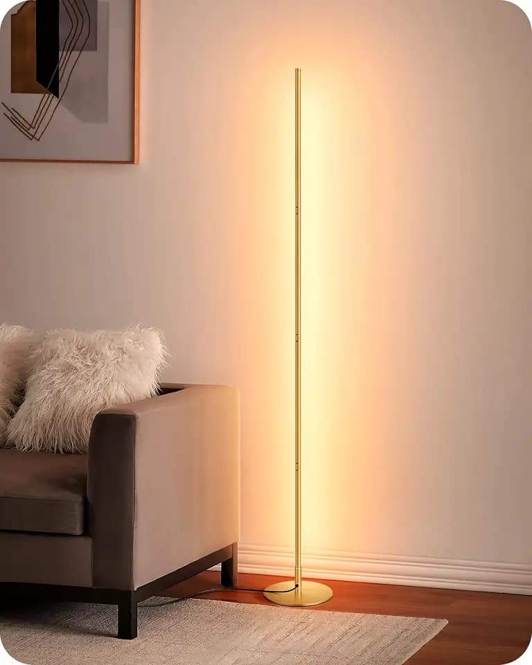 EDISHINE Stehlampe Wohnzimmer, LED Dimmbar, höhenverstellbar, Gold