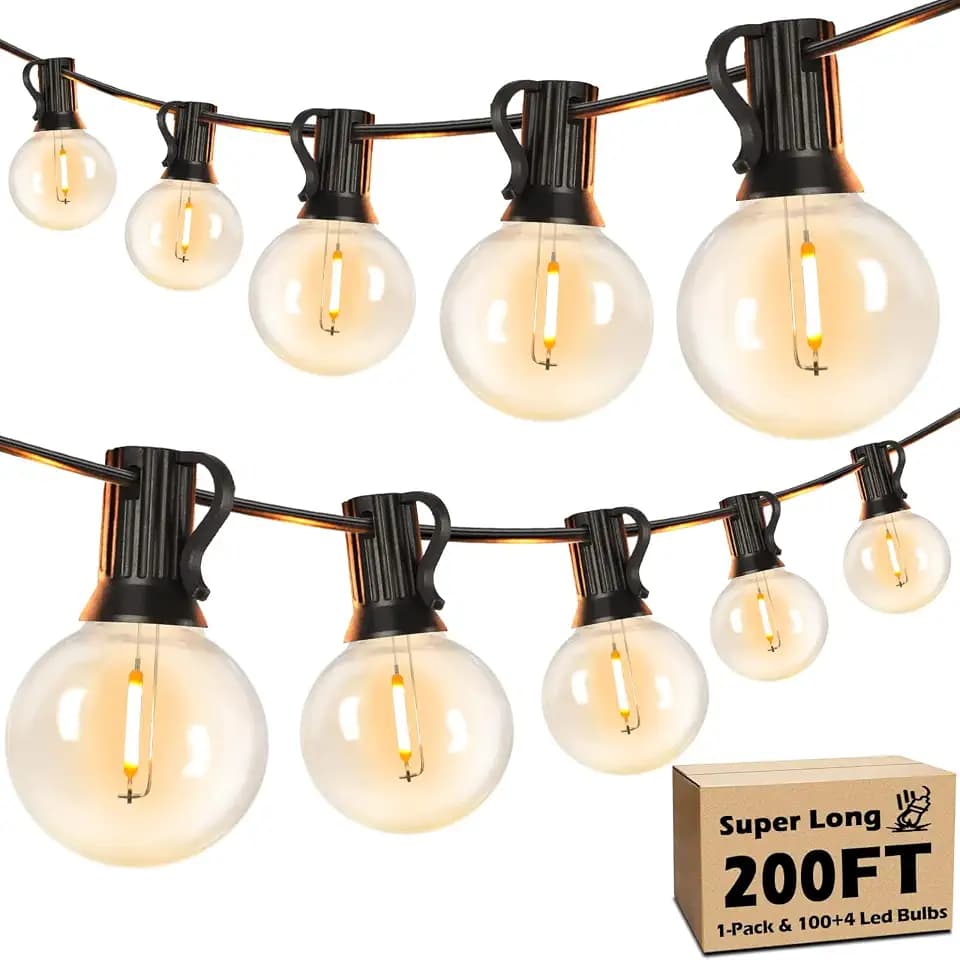 Brightever 200FT Outdoor String Lights Dimmable LED Outside Patio Lights with 100+4 Shatterproof G40 Globe Edison Bulbs, Connectable Commercial String Hanging Lights for Backyard Party Porch Garden