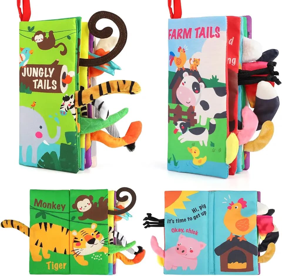 beiens Baby Book Toys, 2PCS Touch and Feel Soft Sensory Crinkle Books