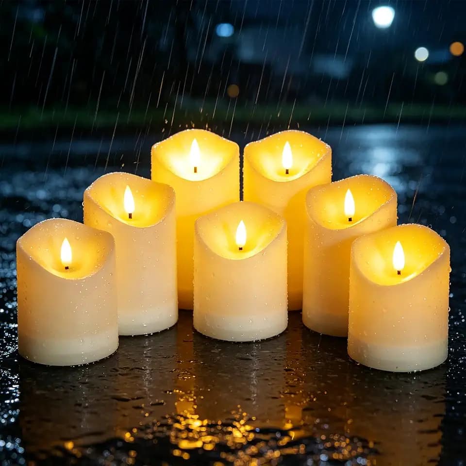 kakoya Solar Candles Outdoor Waterproof, 7 Pcs Flickering Flameless LED Pillar Battery Operated Candles with Light Sensor for Garden Party,3.25" x 4"5" 6",White