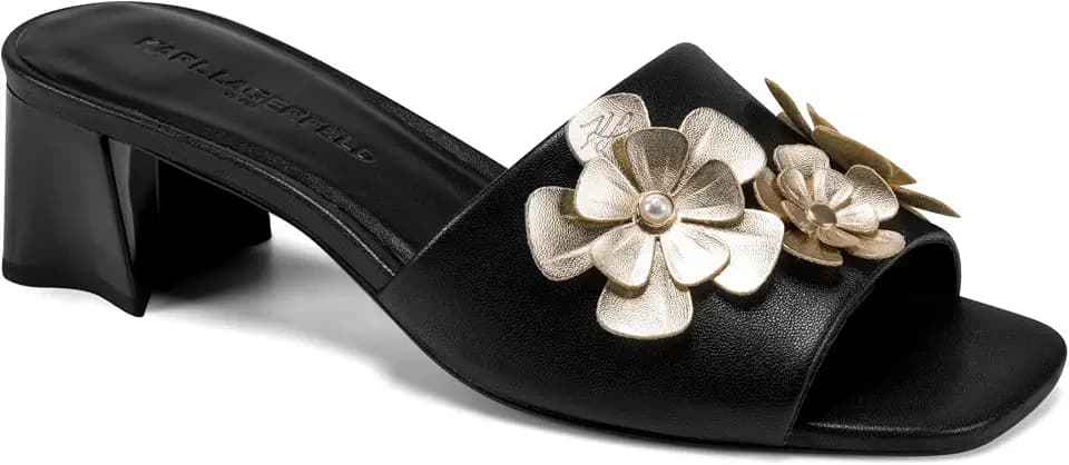 KARL LAGERFELD Women's Sandreea Block Heeled Sandal With Flower Embellishments