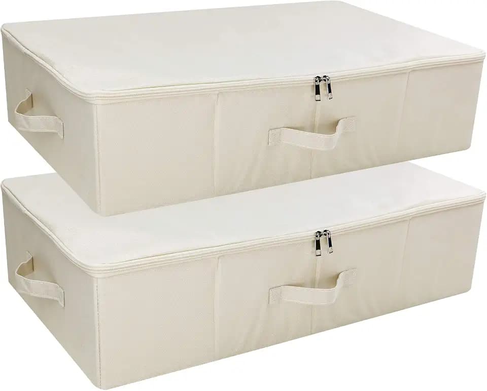 iwill CREATE PRO 2er-Pack, faltbare Aufbewahrungsboxen mit Deckel unter dem Bett, platzsparende Aufbewahrungsboxen für Schlafzimmer, Kleiderschrank, Dachboden, Beige