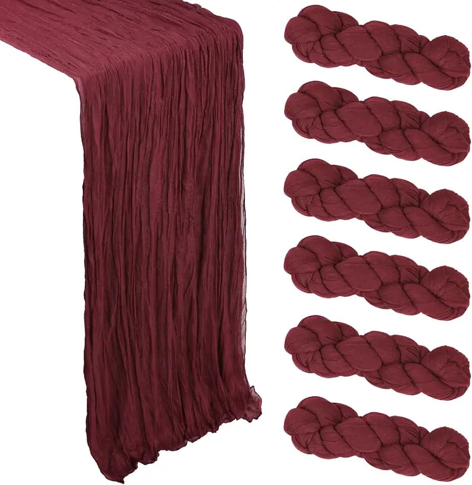 6 Pack 35 x 120 Inch Burgundy Table Runner Cheesecloth