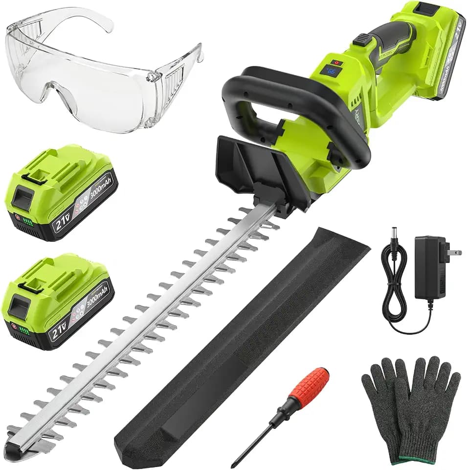 OGERY 20-Inch Brushless Cordless Hedge Trimmer with 2×3.0Ah Battery, 21V Electric Bush & Shrub Trimmer with Display, 2-Speed Control, 180° Rotatable Handle, Dual-Safety Switch for Garden Yard Care
