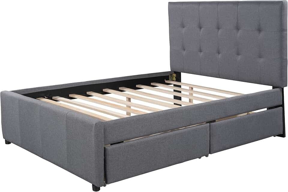 Merax Queen Boucle Platform Bed with 2 Removable Headboard Pillows, White