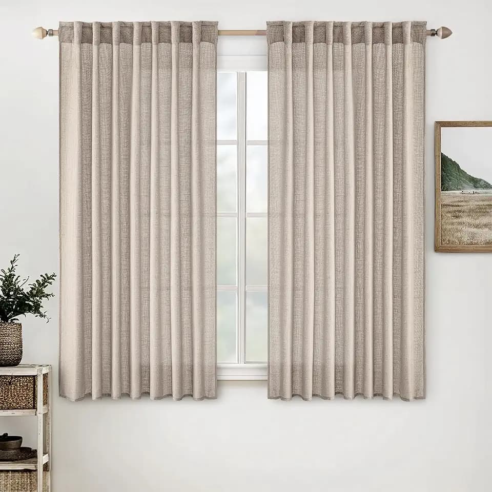 MIULEE Natural Linen Curtains 52x54 Inch Length for Bedroom Living Room