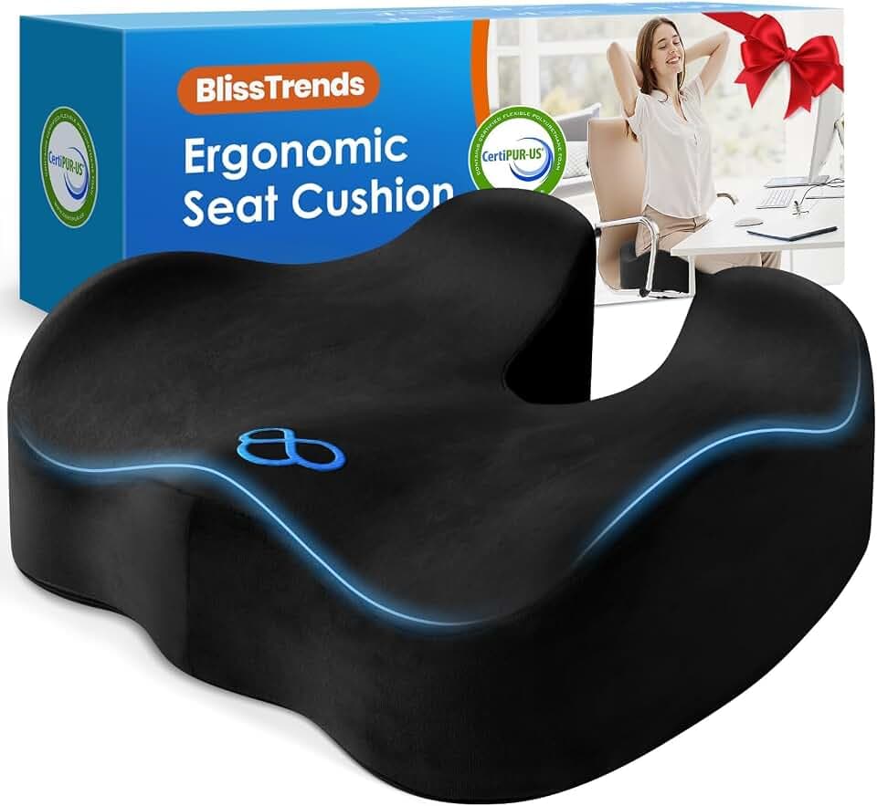 BlissTrends Memory Foam Seat Cushion for Office Chair & Car Seat, Black