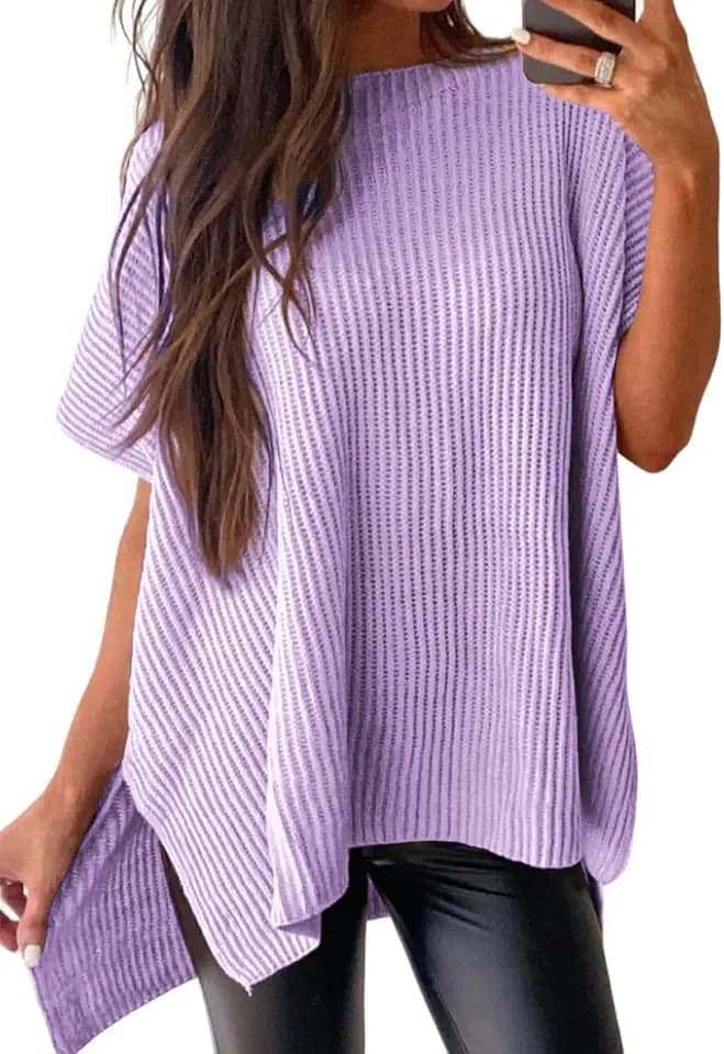 SHEWIN Womens Tops Crewneck Short Sleeve Sweater Causal Tunic Tops Lightweight Summer Sweaters for Women