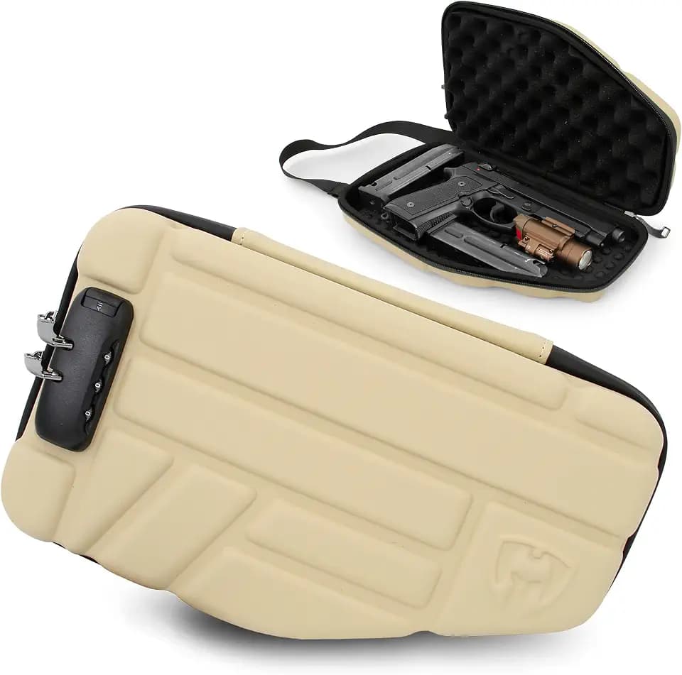 CASEMATIX Locking Pistol Case Fits Small to Large 9mm Pistols with Room For Extra Clips and Attachments - Portable EVA Gun Rug Handgun Case with Foam, Snap In Zippers, Water Resistant, Shoulder Strap