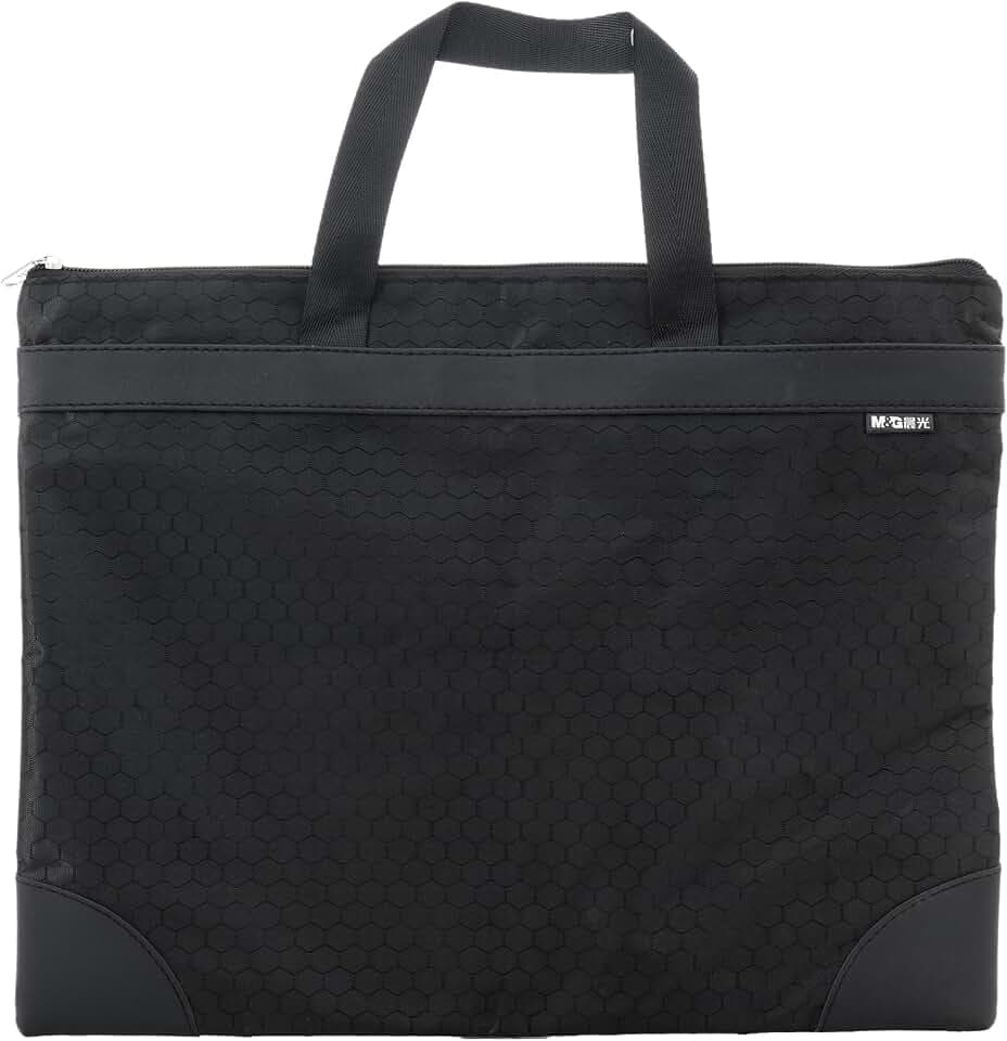 M&G 12x15 in Large Zipper Pouch with Handle, A4 Foldable Lightweight Waterproof Oxford Document Storage Bag, File Organizer for Office Travel Books Papers Filing Folder – 1 Pack (Black)