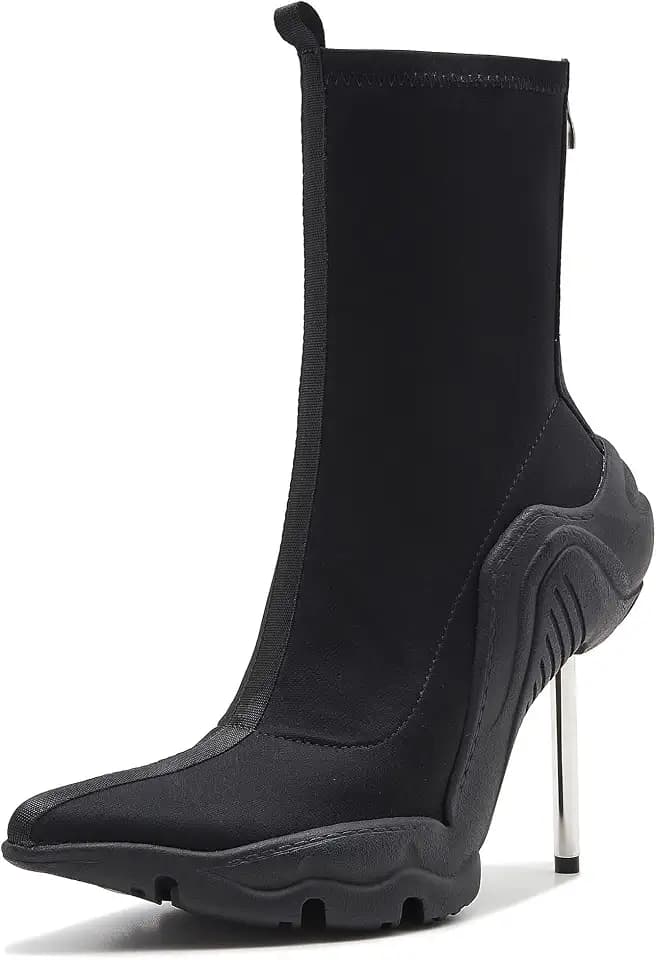 Tsrenlmln Women's Stiletto Ankle Boots - 8cm High Heel Pointed Toe Booties with Elastic Fabric, Pull-On Design for Casual Party & Daily Wear