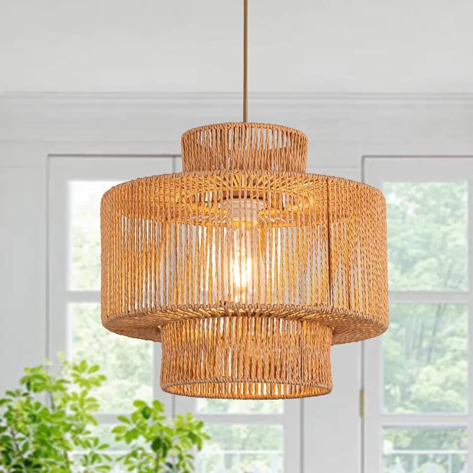 Boho Chandelier Rattan Pendant Light for Dinning Room Bohemian Hanging Lights 3-Tier Rattan Chandelier Basket Light Woven Light for Bedroom Entrance Hallway Kitchen Island Light Fixture