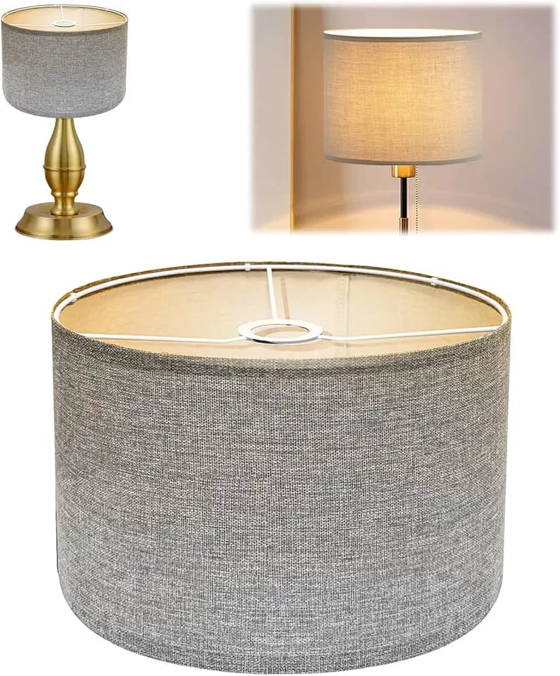 Stoff Lampenschirm aus Leinen | Handgefertigter Lampenschirm für Stehlampe, Hängelampe & Tischlampe | E27-Fassung | Blendfreies Licht Lampshade | Ø30cm x H20cm (Grau)