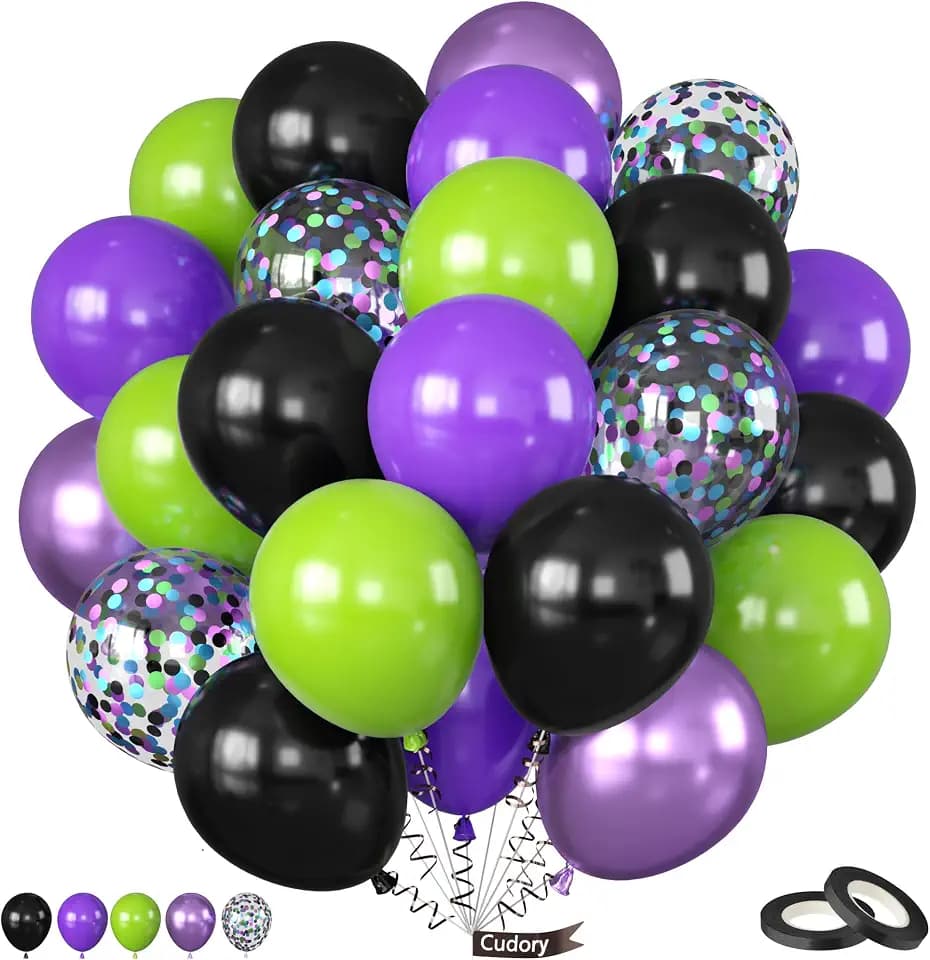 Purple Green Black Balloons, 50 Pcs for Boys Birthday Baby Shower Party