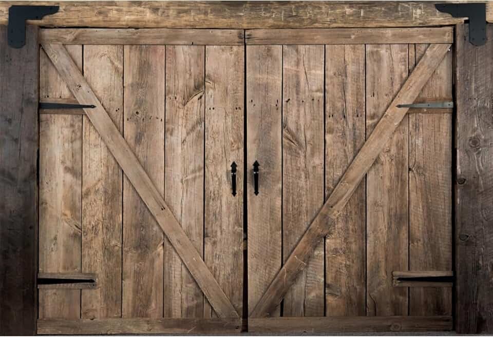 9x6ft Rustic Brown Barn Door Backdrops for Photoshoot Old Wooden Door Western Cowboy Farmhouse Photography Background Cowboy Birthday Baby Shower Wedding Ceremony Vinyl Video Background