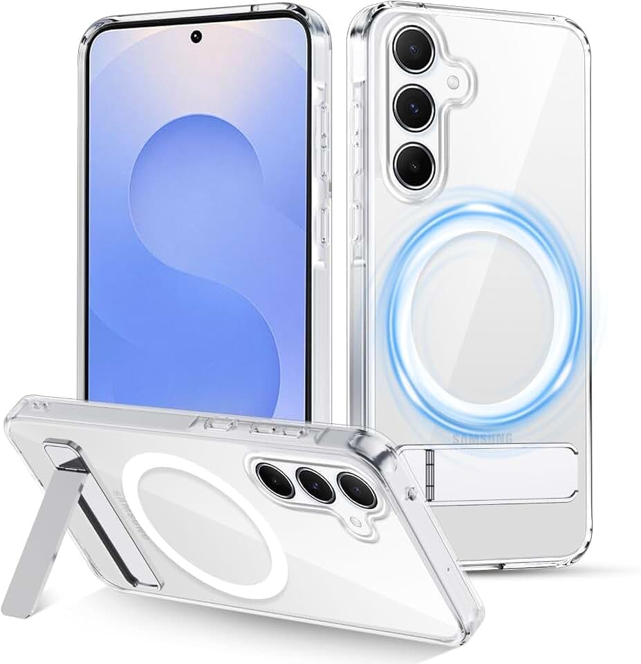 XTCASE für Samsung Galaxy S25 5G Hülle Magnetisch kompatibel mit Magsafe, Transparent Handy Hülle mit Metall Ständer Stoßfest Handyhülle Kratzfest Hardcase, Durchsichtig