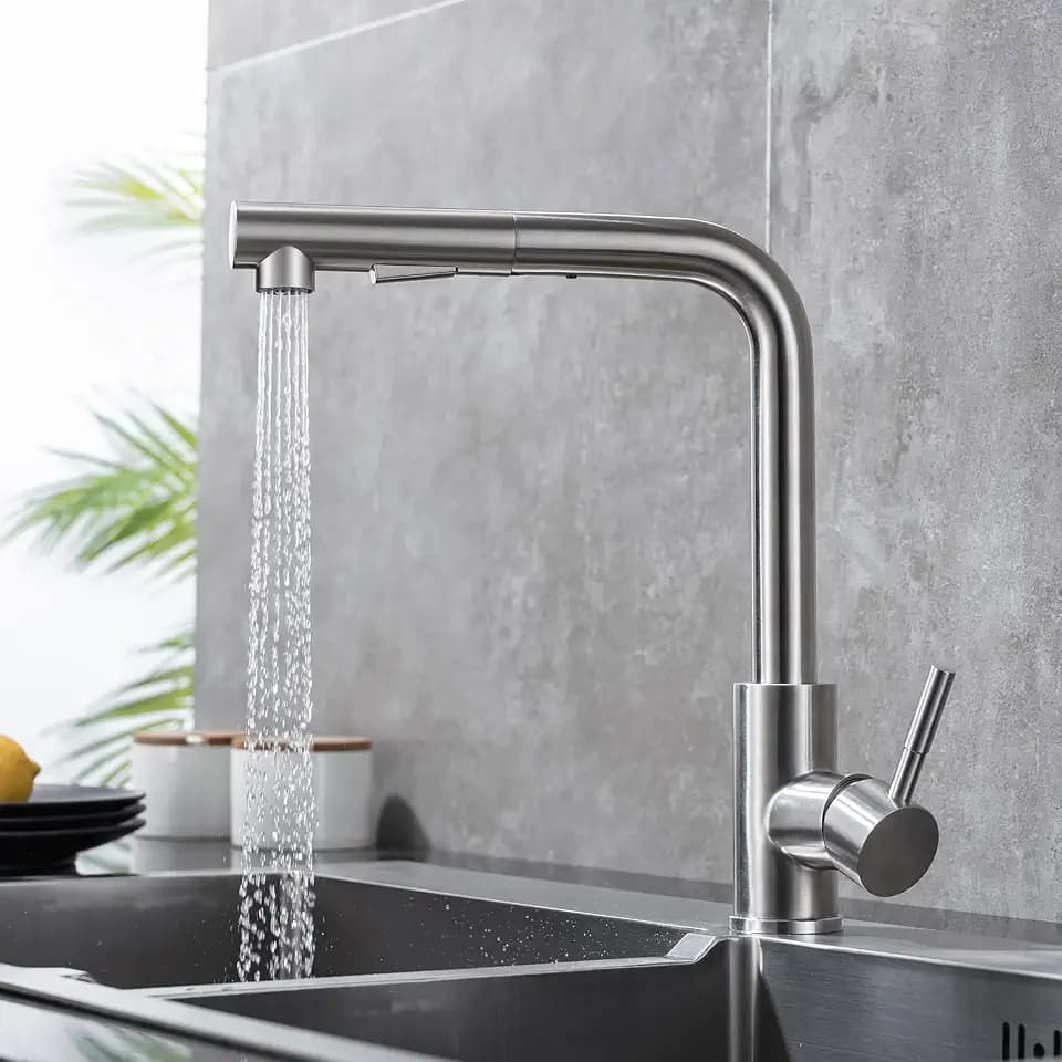Spültischarmatur ausziehbar Küchenarmatur mit Brause Zwei Wasserstrahlarten 360° Schwenkbar Mischbatterie Küche Einhebel Edelstahl Gebürstet Hochdruck