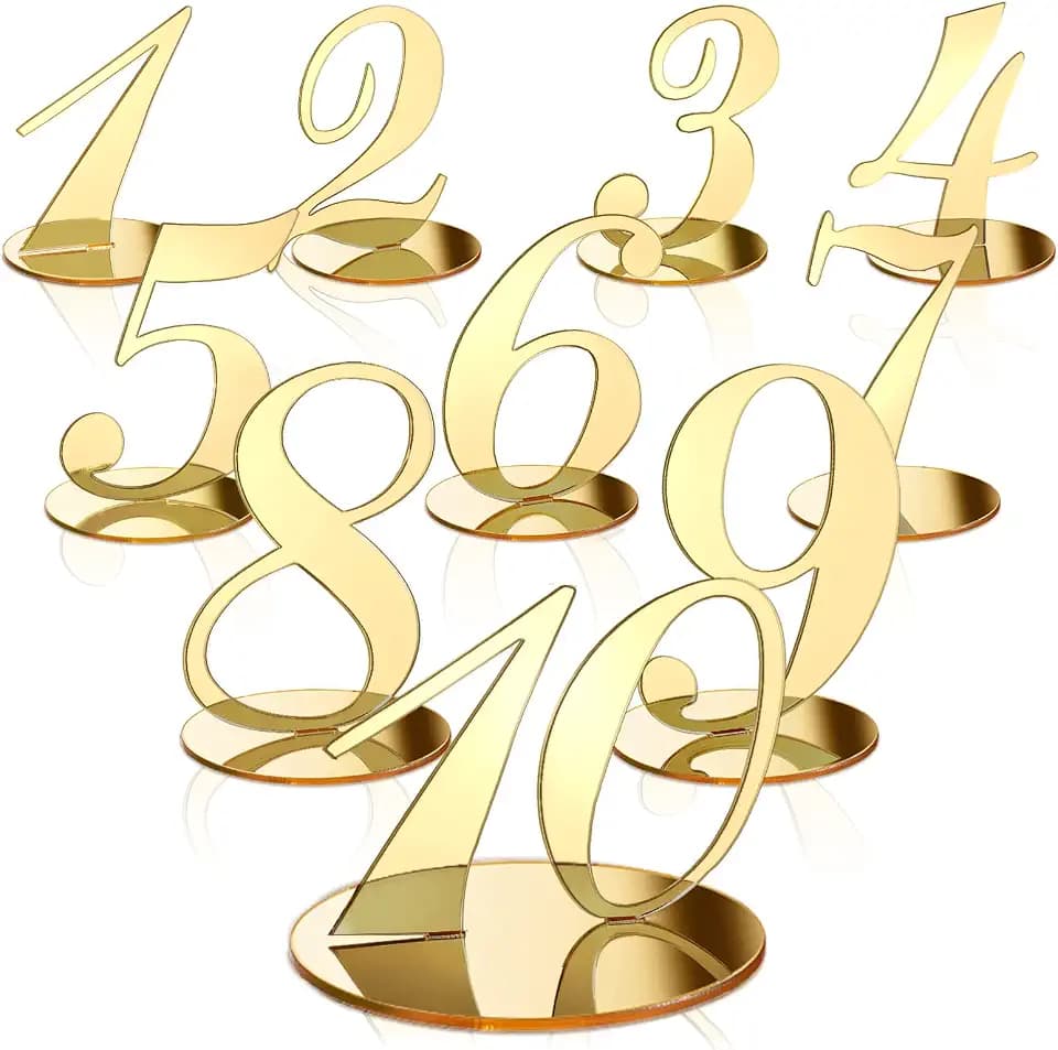 Yalikop 10 Pcs Wedding Table Numbers with Holder 1-10 Mirror, Gold