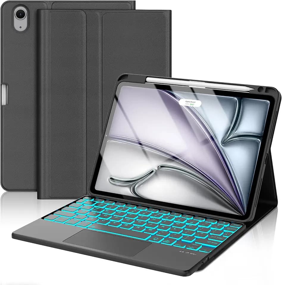for iPad Air 11 Inch Case with Keyboard (M4 2026,M3 2025,M2 2024) & iPad Air 5th/4th Gen Keyboard 10.9 inch, 7 Color Backlit Detachable Magnetic Keyboard Cover with Pencil Holder, Multi-Touch Trackpad