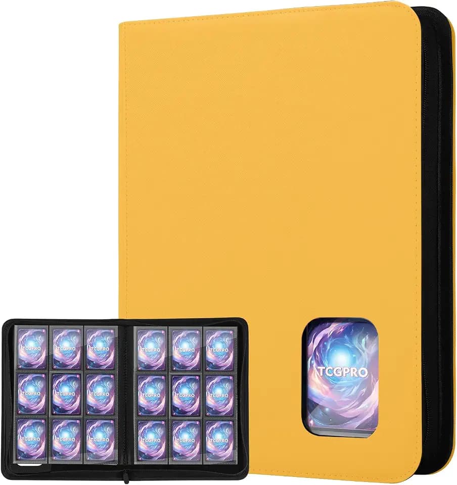 TCGPRO Sammelkarten Album mit Sichtfenster, 540 Sammelalbum Karten Kapazität, Card Binder mit 9 Seitliche Pocket und Reißverschluss, Trading Card Album für MTG, TCG, Sports Cards etc. Gelb