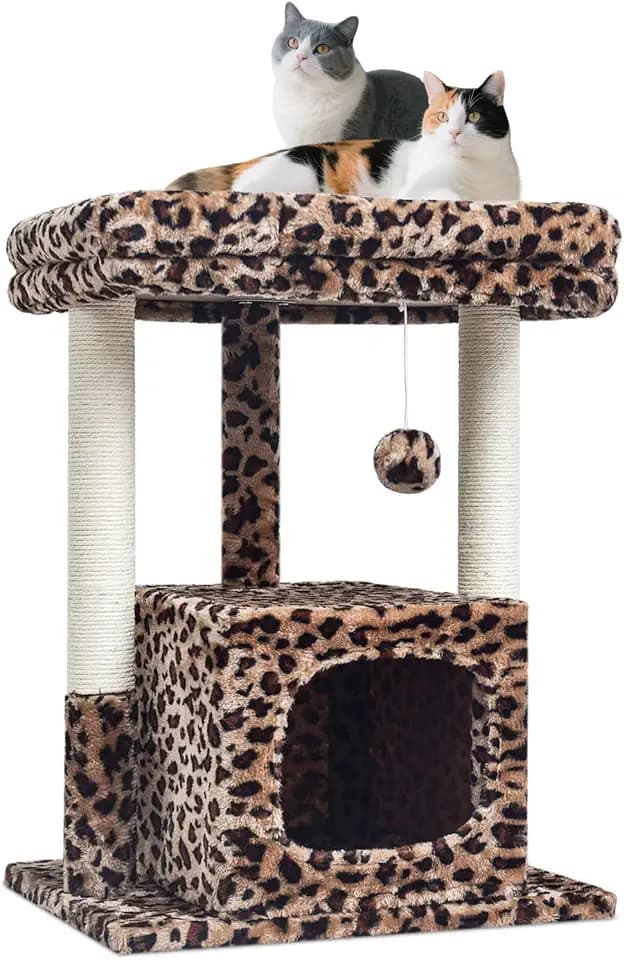 SYANDLVY 68cm Katzenbaum für Indoor-Katzen, Moderne Condo mit Plüsch Perch