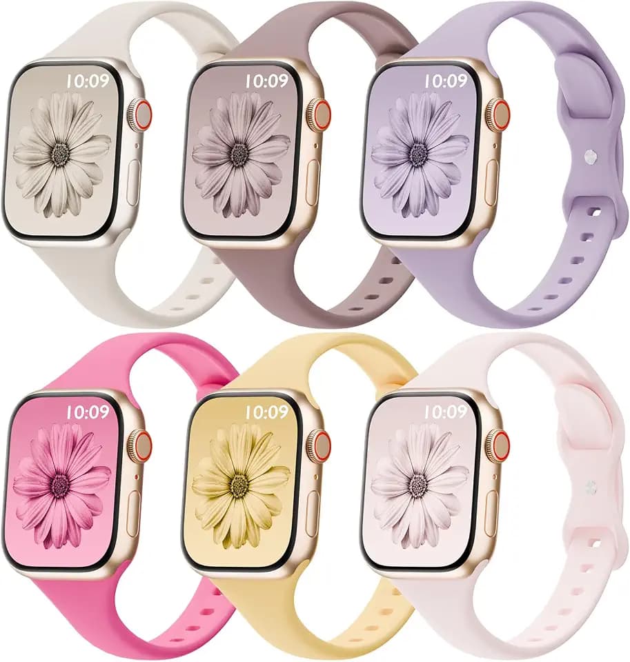 6 Pack Thin Silicone Compatible with Apple Watch Bands Women Men