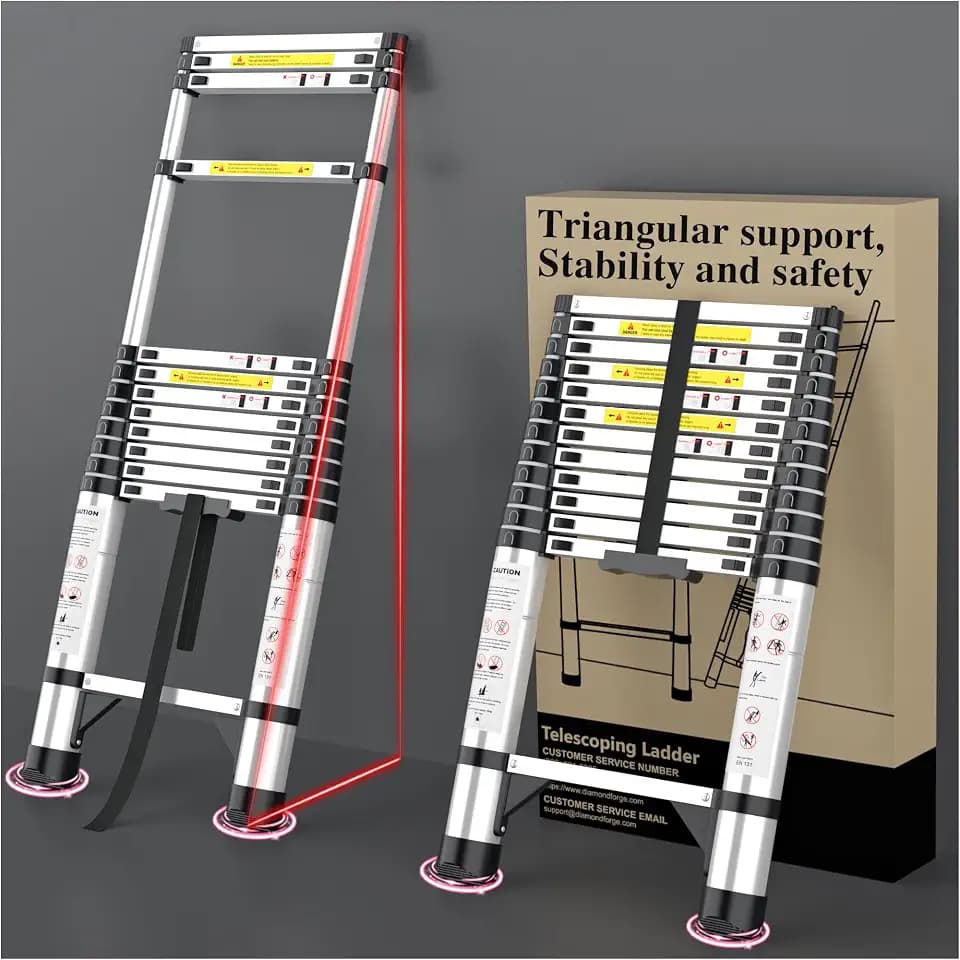 Telescoping Ladder, 12.5 FT Aluminum Extendable Ladder, 330 Lbs, Silver