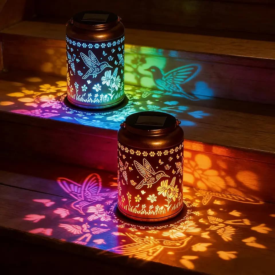 2 Pack Waterproof Hummingbird Solar Lantern Outdoor Hanging Garden Light