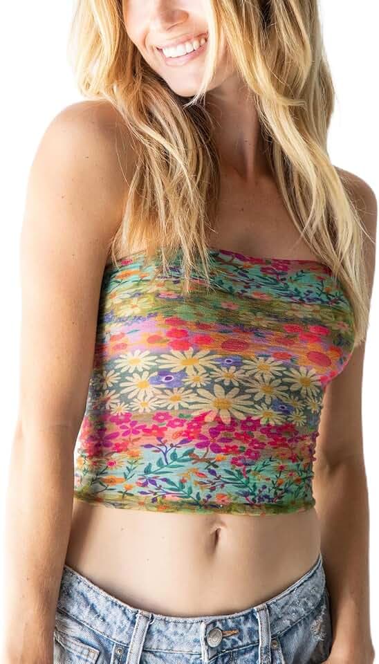 Betrodi Y2k Floral Tube Top für Damen, Sommer, Boho, trägerlos, Bandeau-Crop-Top, Blume, ärmellos, ästhetisches Shirt zum Ausgehen