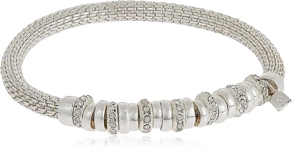 Nine West Women's Crystal Rondell Stretch Bracelet Silver Tone