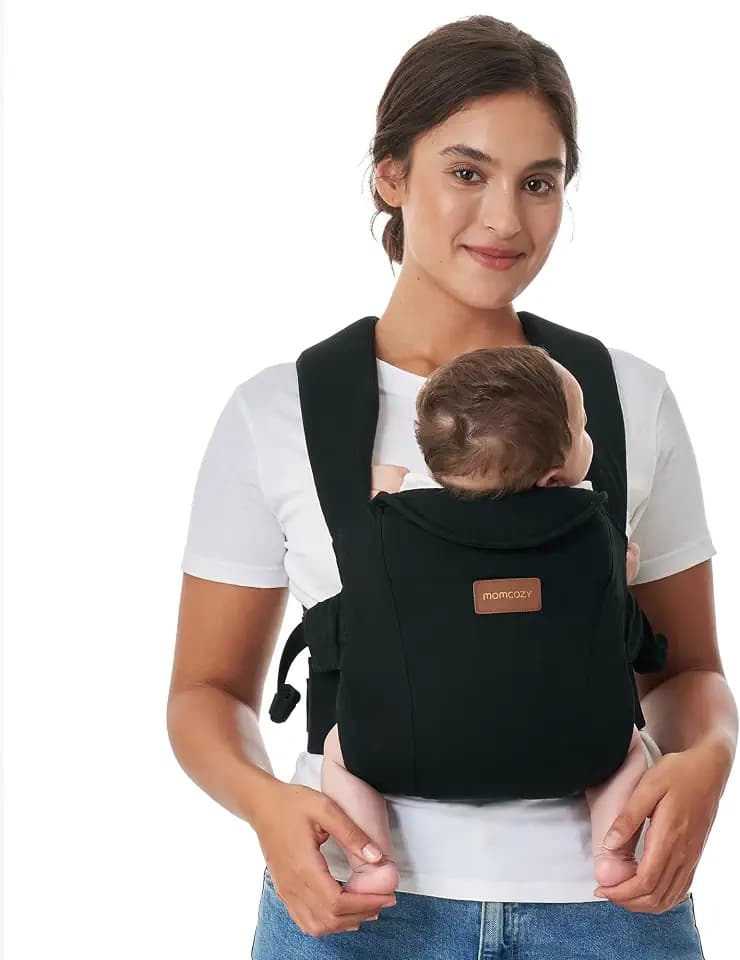 Momcozy Babytrage Neugeborene ab Geburt | Ergonomische Tragehilfe mit Nackenstütze | Leicht & sicher (3-11 kg),Schwarz