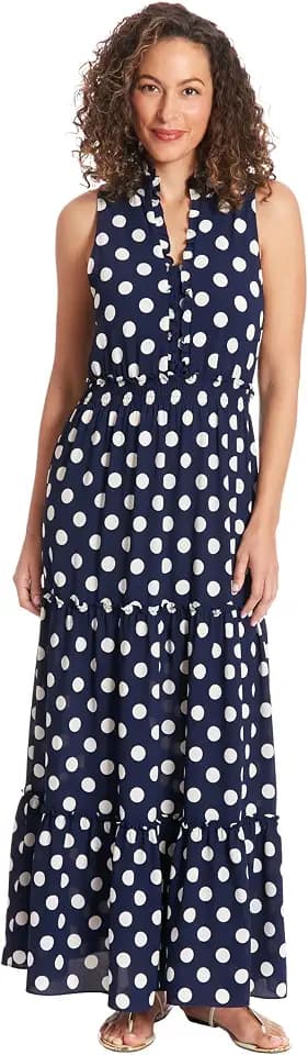 London Times Women's Easy Feminine Versatile Smocked Waist Ruffle Neckline