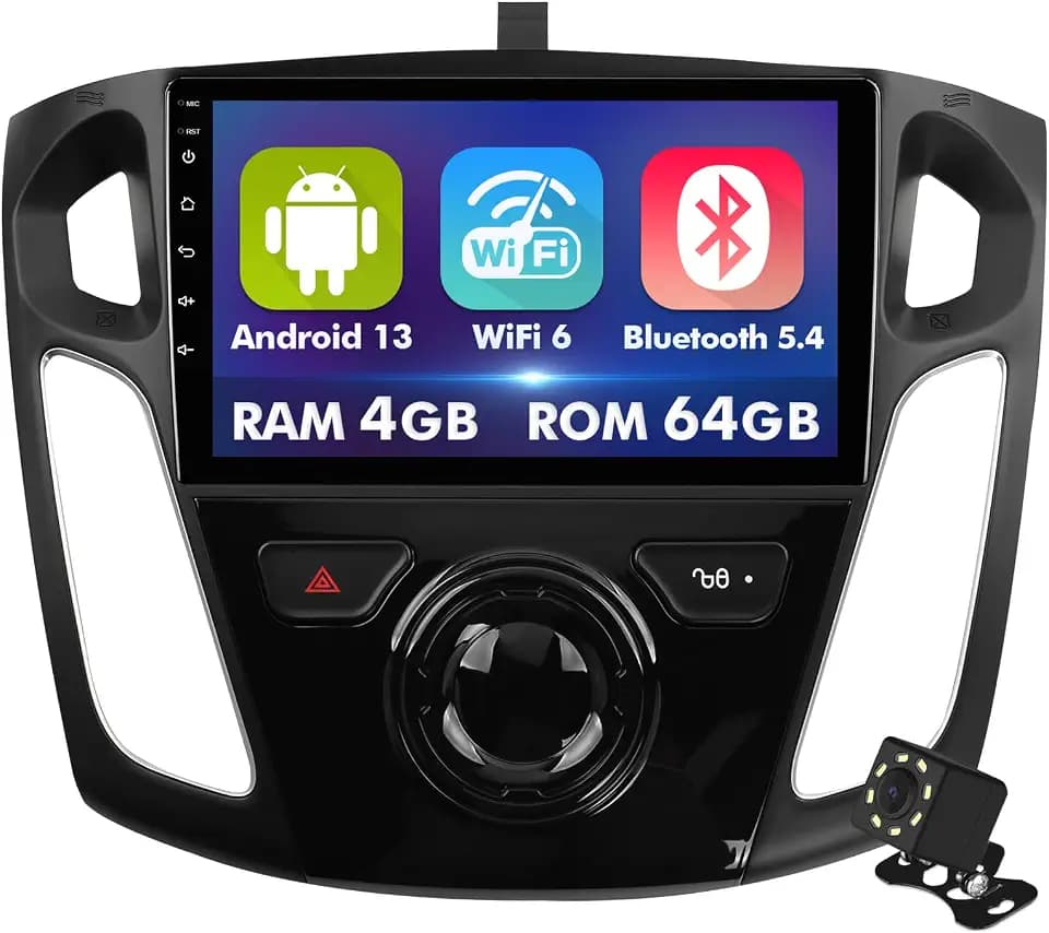 9 Inch IPS Touchscreen Android 14 Car Stereo for Ford Focus 2012-2018 with Wireless CarPlay & Android Auto 4+64GB Car Radio, Support GPS, WiFi 6, Bluetooth,5.4, FM Radio, Backup Camera, SWC, Dual USB