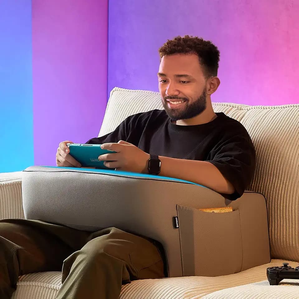 cooloo8 Reading Pillow with Armrests – Extra Large Memory Foam Gaming Pillow for Adult, Lap Desk for Laptop, Arm Rest for Working, Crocheting, Playing Game or Siting in Bed, Floor, Sofa, (Grey)