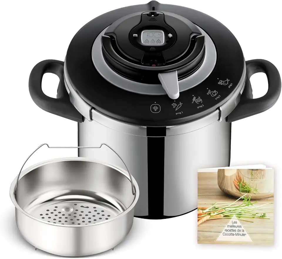 SEB Clipso+ Chef 10 l Schnellkochtopf, 7-10 Personen, Induktion, 4-Kochprogramme, Öffnen und Schließen des Deckels mit einer Hand, P4551500
