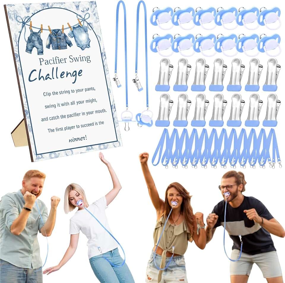 Geelin 12 Sets Blue Jean Swing Pacifier Shower Game Reveal