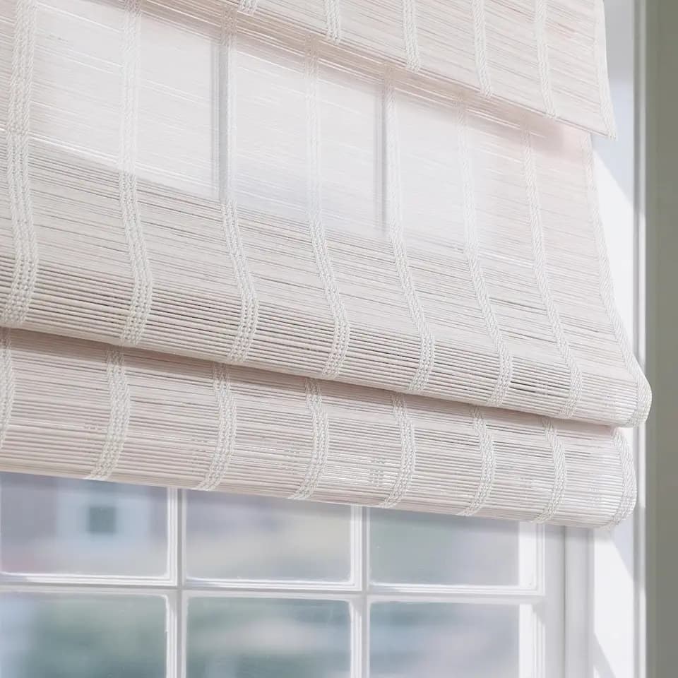 Cordless Bamboo Roman Shades, 31.5" W x 64" H, Natural Pearly White