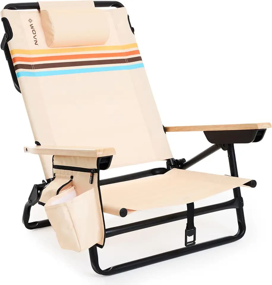WOVN Premium Reclining Beach Chairs - Foldable with Shoulder Backpack Strap