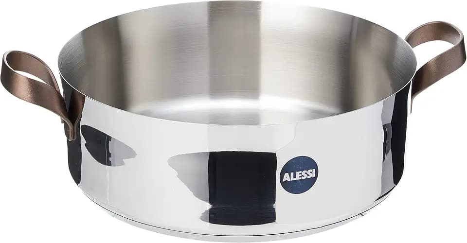Alessi edo PU102/28 Stielkasserolle mit zwei Griffen aus Edelstahl, Griffe aus Edelstahl mit PVD-Beschichtung, braun
