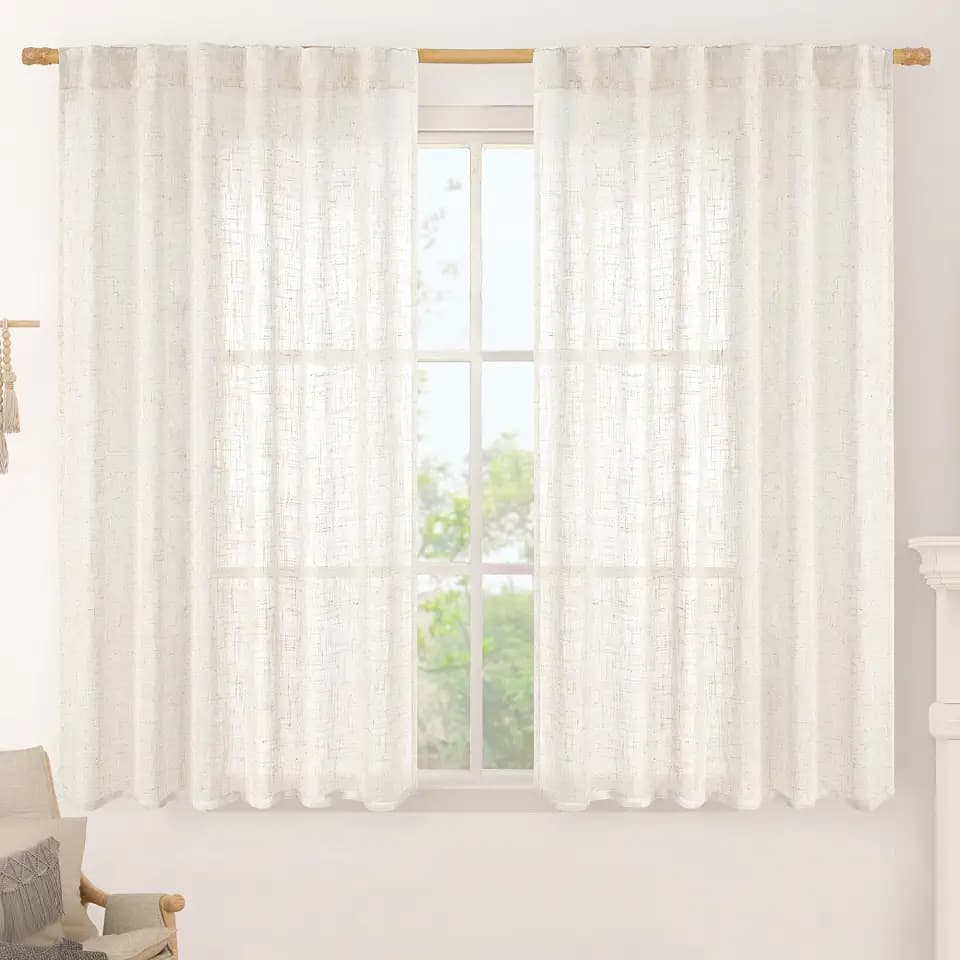 LAMIT Cream Linen Semi Sheer Curtains 45 Inch for Windows, 52 x 45 Inch
