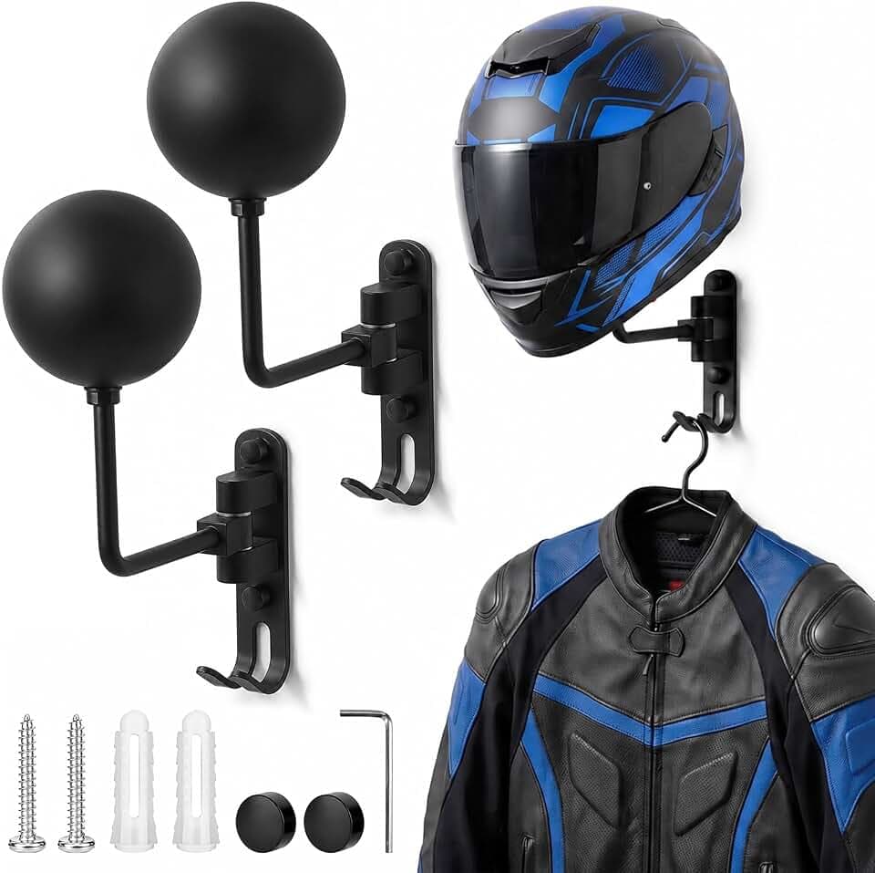 2 Stück Helmhalterung Wandmontage, 180° Drehbarer Helm halterung Wand Huthalterung für Motorrad Fahrrad Rennsport Oberbekleidung Sportausrüstung Präsentation