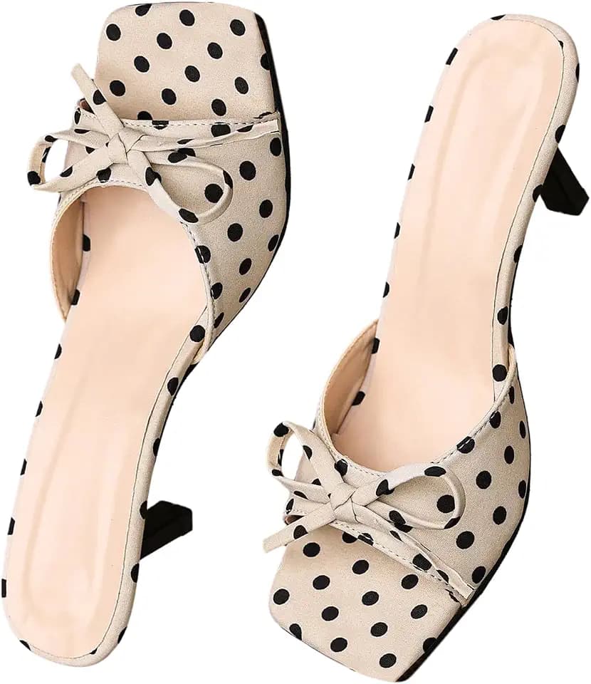 MakeMeChic Women's Polka Dots Kitten Heeled Sandals Square Toe Slide Shoes