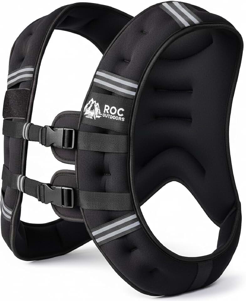 Roc Outdoors Weighted Vest W/ Rub-Free Technology for Woman and Men, 5lb/10lb/15lb/20lb/30lb Weight Vest with Reflective Stripe for Workout, Strength Training, Running, Walking, Fitness, Weight Training, Weight Loss, Weightlifting