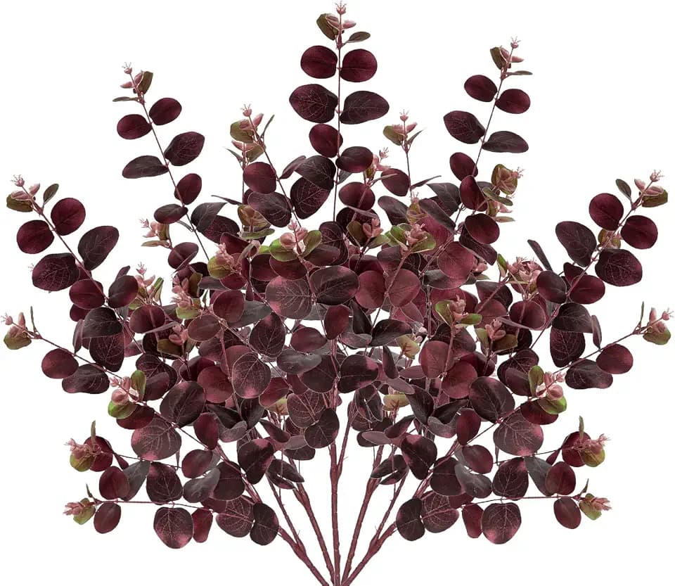 GnFlus Artificial Fall Burgundy Eucalyptus Stems 30" Fake Silk Plants