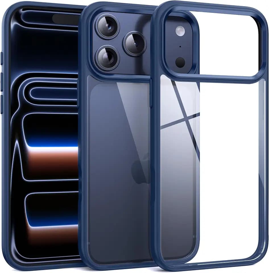 Supdeal Stoßfeste Klar Hülle für iPhone 17 Pro Max, [Nicht vergilbend] [10FT Militärischer Fallschutz] Hart Durchsichtig Silikon Kante Eckenairbags Fallschutz Handyhülle, 6,9 Zoll, Blau