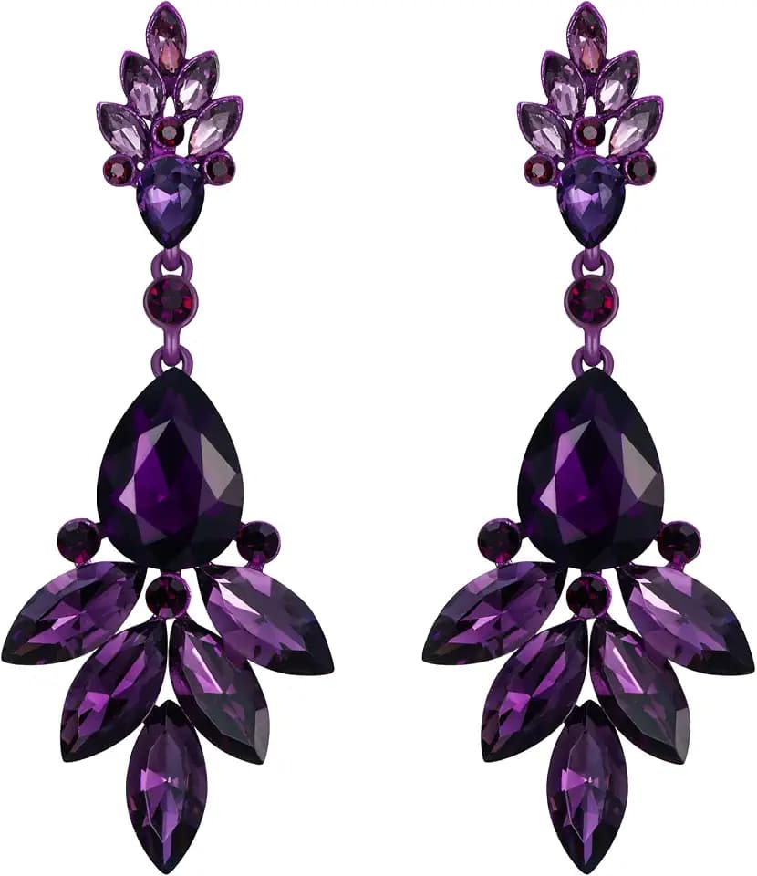Flyonce Bridal Drop Dangle Earrings for Women, Rhinestone Crystal Floral Leaf Cluster Earring