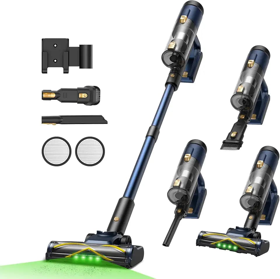Vexilar V12 Akku Staubsauger Kabellos 50Kpa / 50Min, Leichter Selbststehend Akkustaubsauger mit Touchscreen, Grünes Licht, Anti-Tangle, Staubsauger für Teppich Hartböden Vorhang Auto Haustierhaare