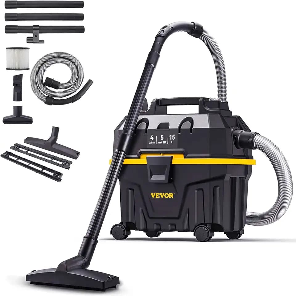 VEVOR 4 Gallon 5.0 Peak HP Wet and Dry Shop Vac， Portable Shop Vacuum and Blower 3-in-1 with Filter, Hose and Attachments for Home and Car Cleaning Black